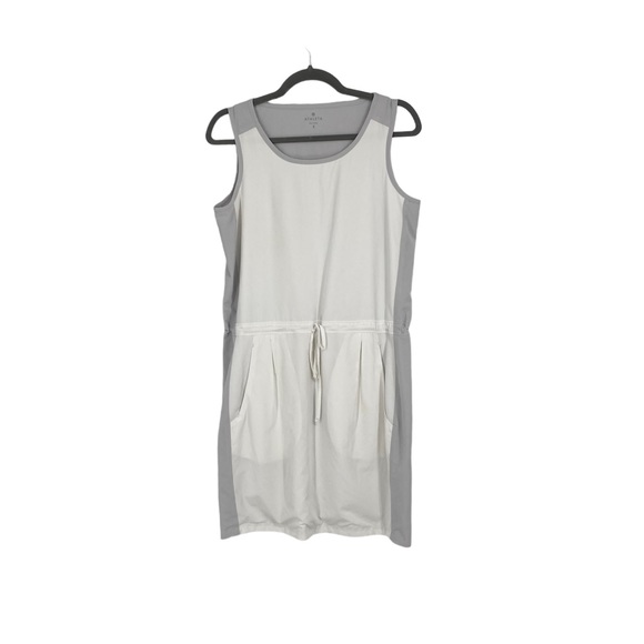 Womens Athleta Size Small Gray/White Zoe Sport Drawstring Waist Sleeveless Dress - Picture 1 of 9